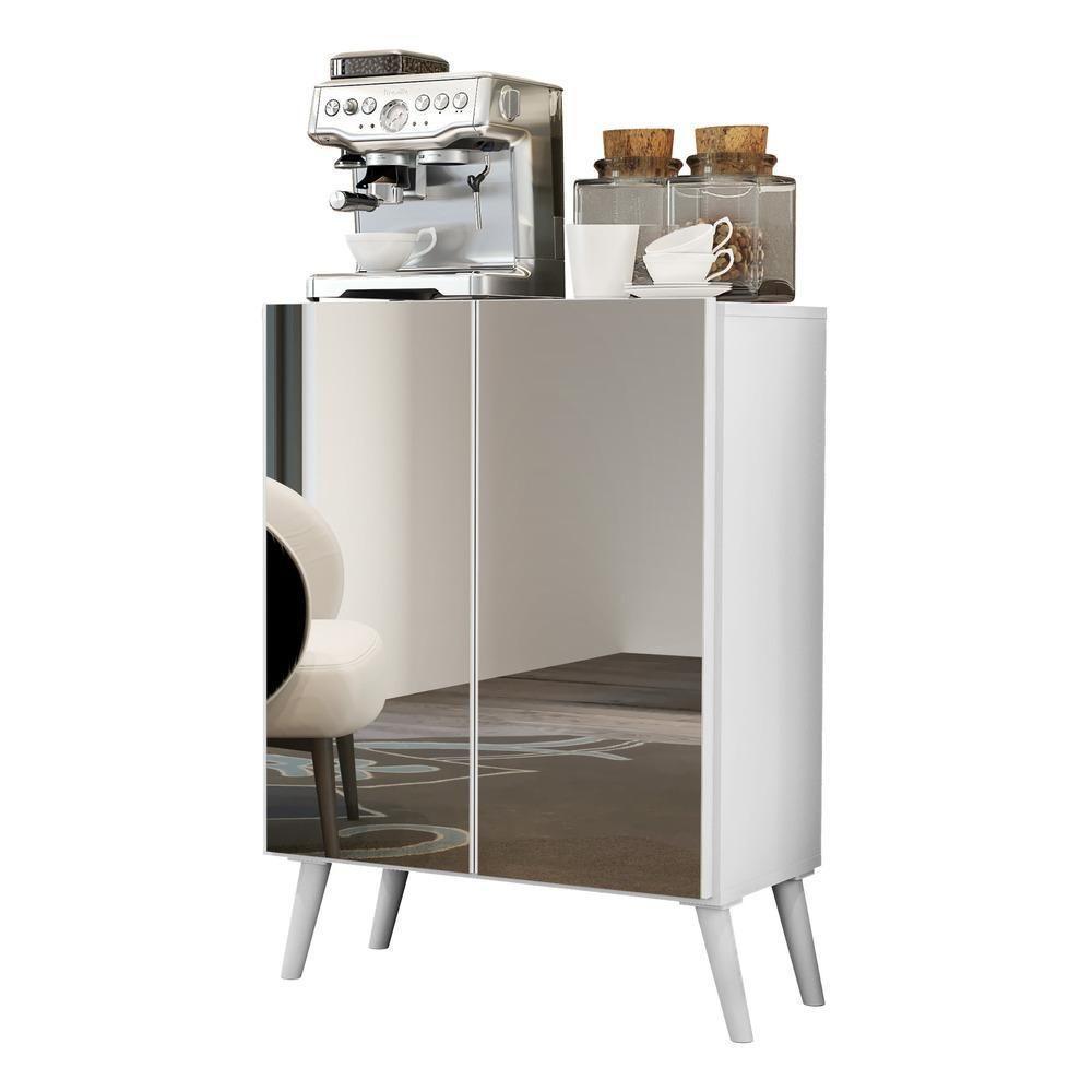 Aparador Buffet 4 Portas Com Espelho Retrô Vegas V3559 Branco Branco - 5