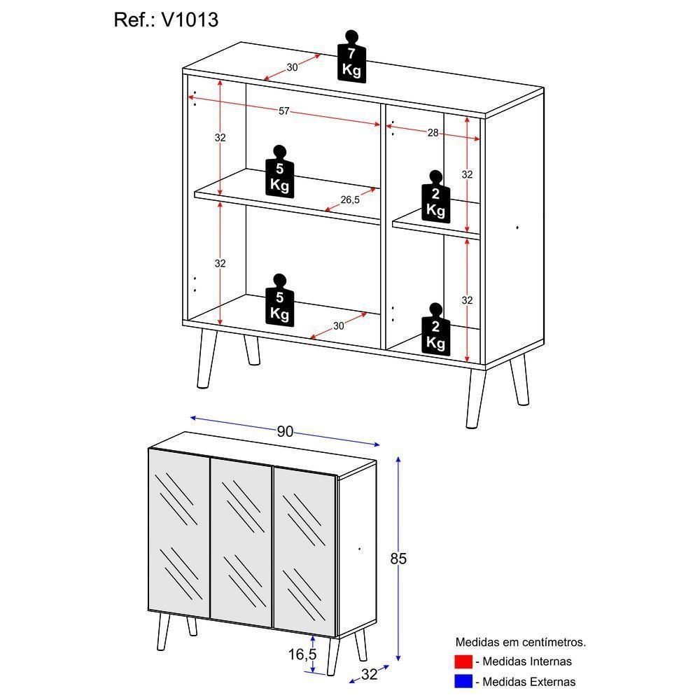 Aparador Buffet 4 Portas Com Espelho Retrô Vegas V3559 Branco Branco - 10