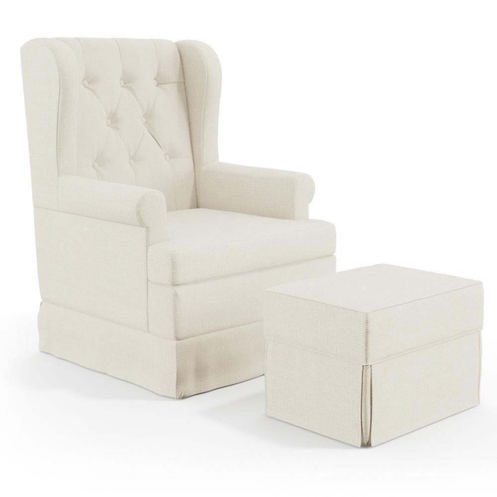 Poltrona E Puff Helena P02 Capitonê Linho Champagne - 1