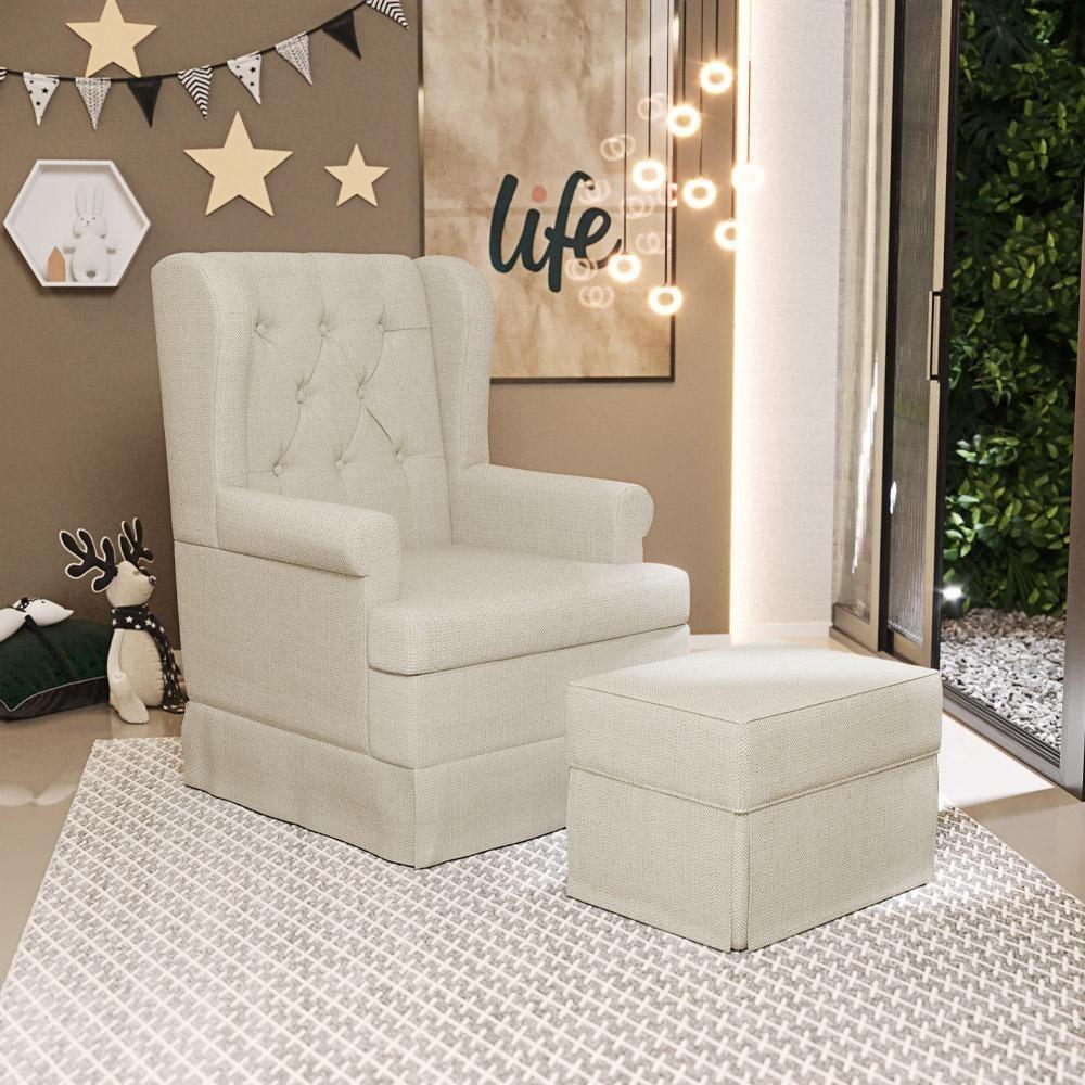 Poltrona E Puff Helena P02 Capitonê Linho Champagne - 8