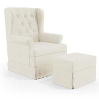 Poltrona E Puff Helena P02 Capitonê Linho Champagne - 1