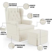 Poltrona E Puff Helena P02 Capitonê Linho Champagne - 6