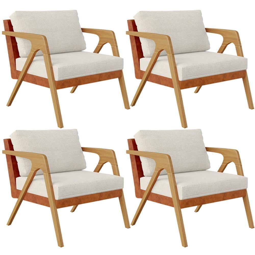 Kit 04 Poltronas Pietra Couríssimo Camel Linho Champagne - 1