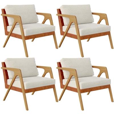 Kit 04 Poltronas Decorativas Pietra L02 Couríssimo Linho Bege Lyam Decor