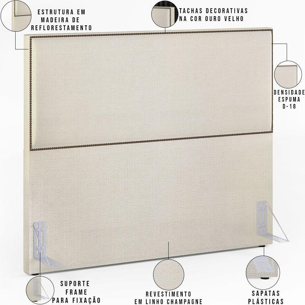 Cabeceira Cama Box Casal Com Tachas 140 Cm Linho Champagne - 6