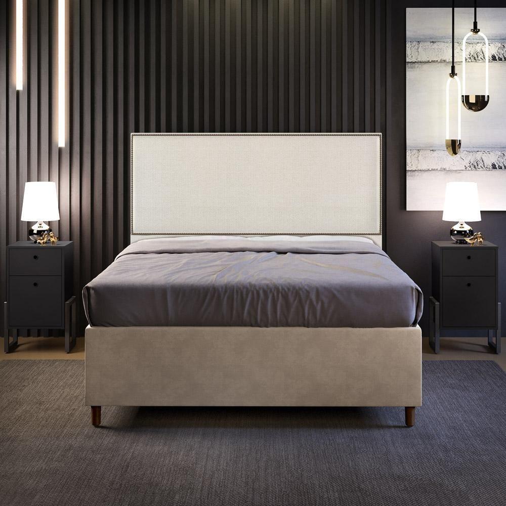 Cabeceira Cama Box Casal Com Tachas 140 Cm Linho Champagne - 7