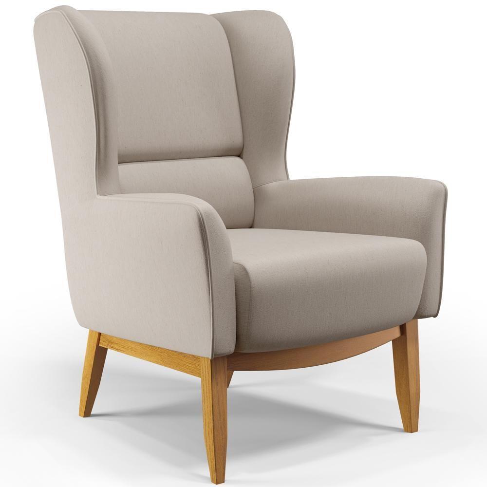 Poltrona Fixa Base De Madeira Milena D02 Linho Bege C-107 - 1