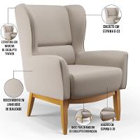 Poltrona Fixa Base De Madeira Milena D02 Linho Bege C-107 - 5