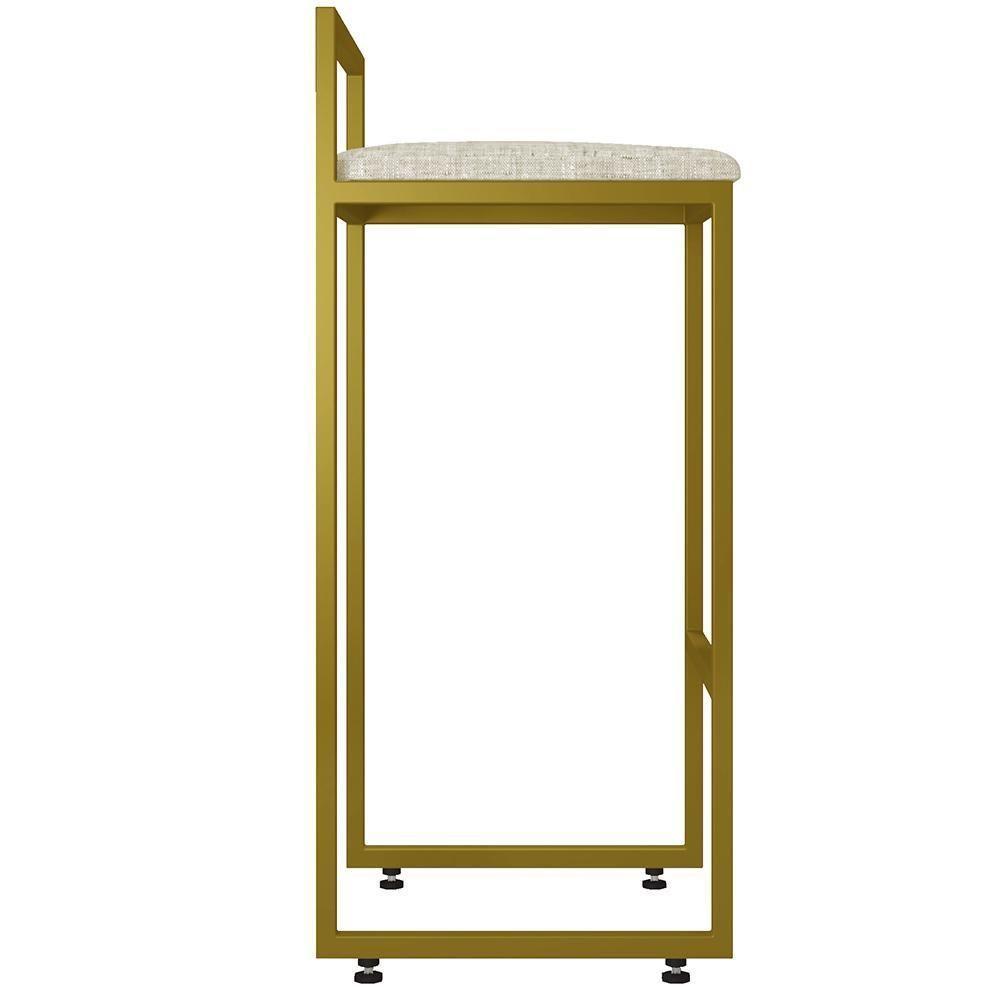 Kit 03 Banquetas Alta Hanna Dourado Linho Cru - 4