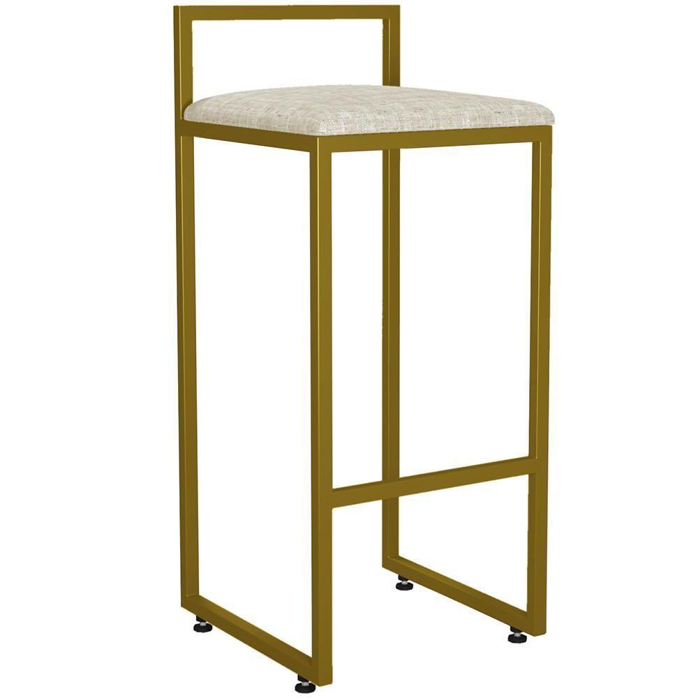 Kit 03 Banquetas Alta Hanna Dourado Linho Cru - 8