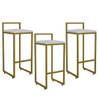 Kit 03 Banquetas Alta Hanna Dourado Linho Cru - 1