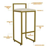 Kit 03 Banquetas Alta Hanna Dourado Linho Cru - 7