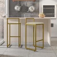 Kit 03 Banquetas Alta Hanna Dourado Linho Cru - 9