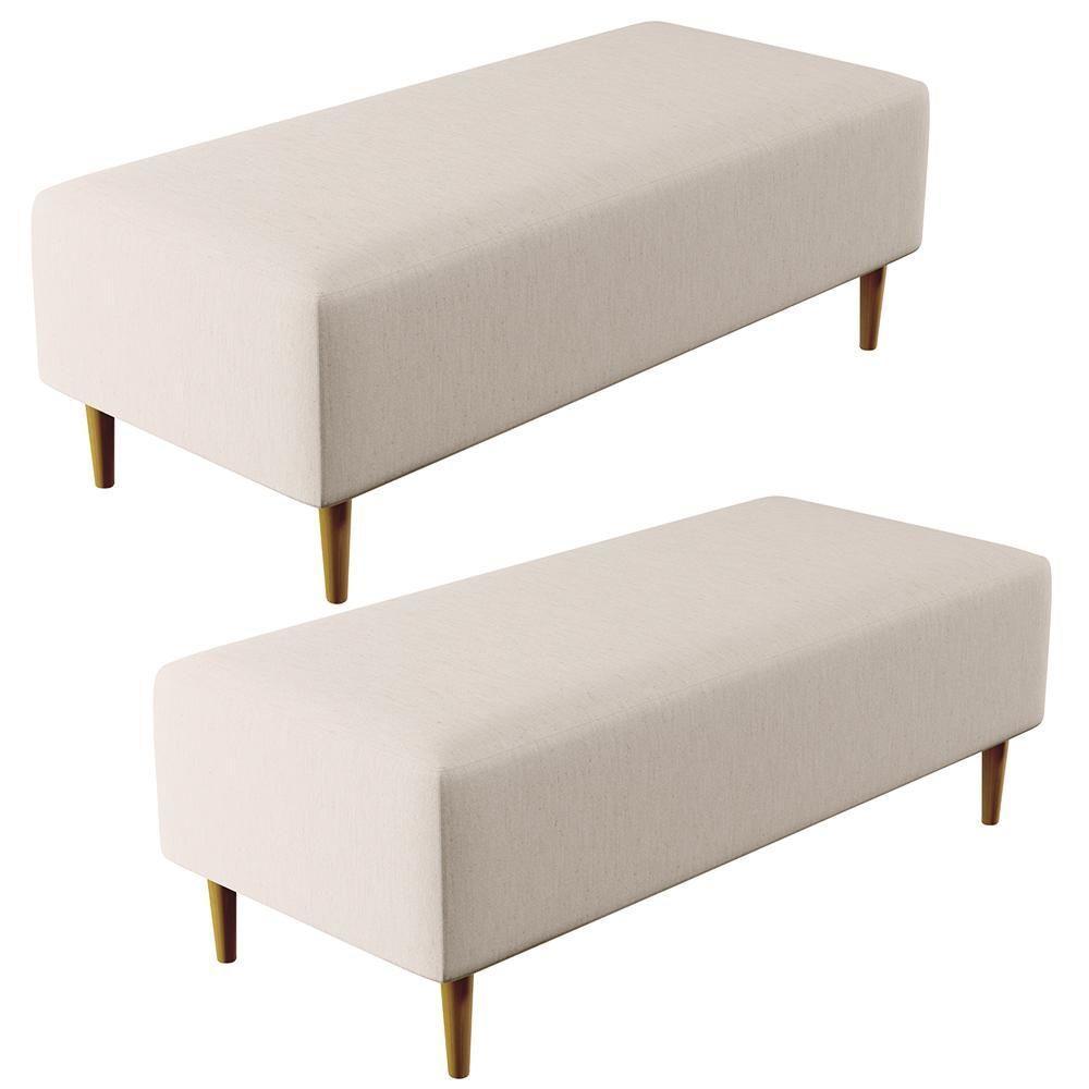 Kit 02 Puffs Bali W01 Pés Palito 120x50 Cm Linho Cru - 1