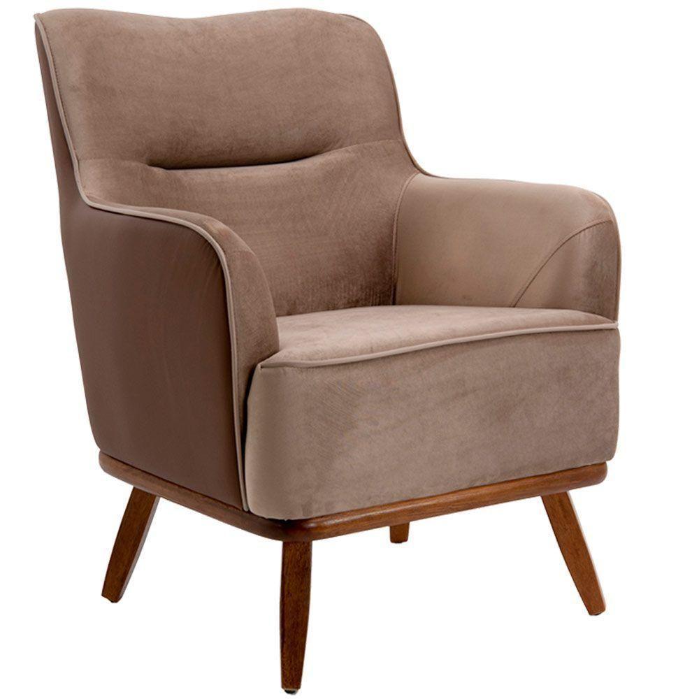 Poltrona Base Isabella Veludo Bege Escuro - 1