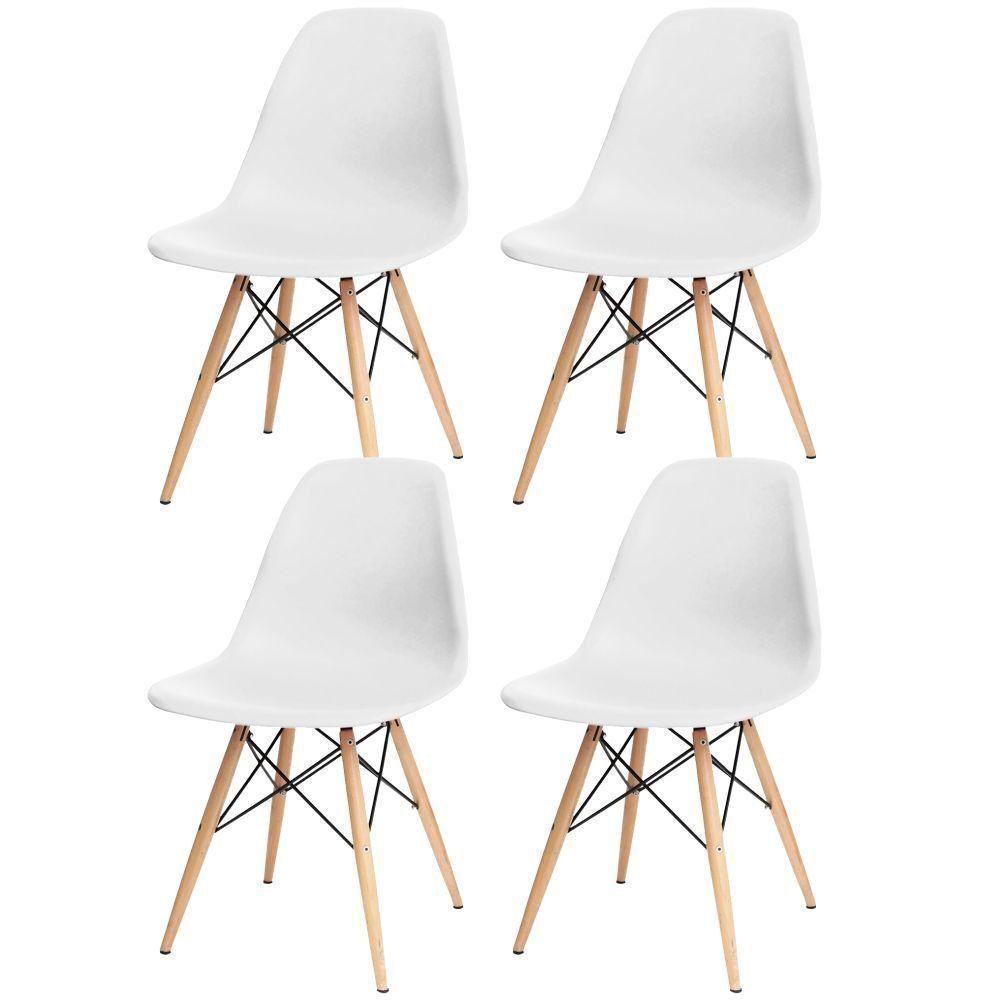 Kit 04 Cadeiras Decorativas Eiffel Charles Eames F03 Branco Com Pés De Madeira - Lyam Decor - 1