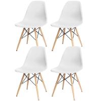 Kit 04 Cadeiras Decorativas Eiffel Charles Eames F03 Branco Com Pés De Madeira - Lyam Decor - 1