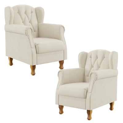 Kit 2 Poltronas Decorativas Yara P02 Linho Champagne Bege Lyam Decor