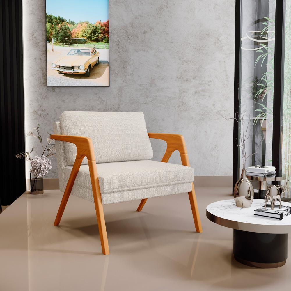 Kit 02 Poltronas Sala Estrutura L02 Linho Champagne - 8