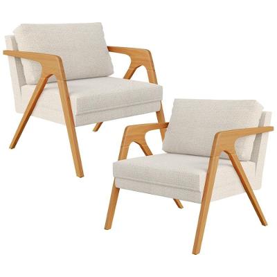 Kit 02 Poltronas Decorativas Pietra Sala Estar Linho Bege Lyam Decor