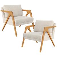 Kit 02 Poltronas Sala Estrutura L02 Linho Champagne - 1