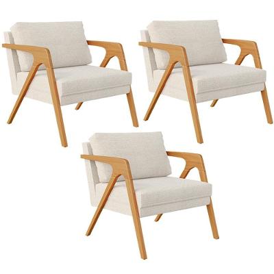 Kit 3 Poltronas Decorativas Pietra L02 Sala de Estar Linho Bege Lyam Decor