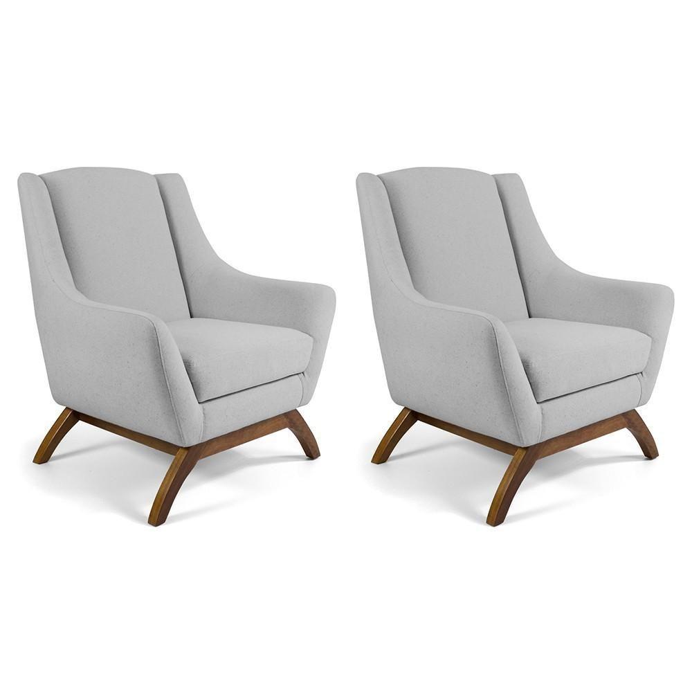 Kit 02 Poltronas Fixa Base De Madeira Linho Cru - 1