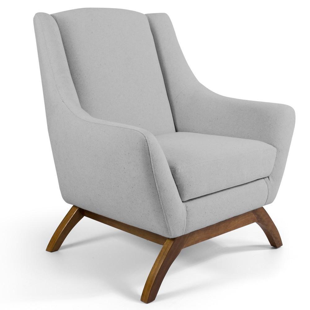 Kit 02 Poltronas Fixa Base De Madeira Linho Cru - 5