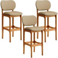 Kit 3 Banquetas Alta Betta Imbuia Linho Bege Escuro - 1