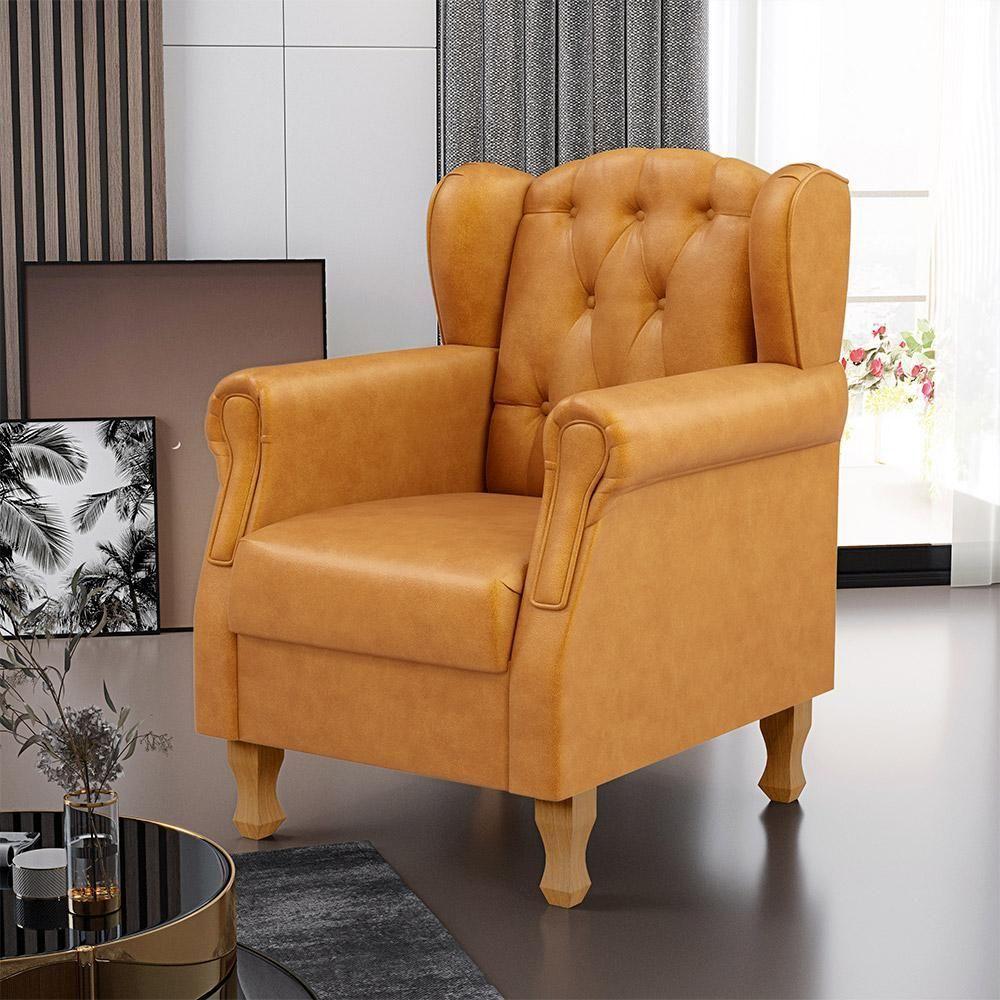 Poltrona Decorativa Para Sala De Estar Yara P02 Couríssimo Whisky - 7