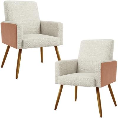 Kit 02 Poltronas Pés Palito Linho Champagne Couríssimo Camel