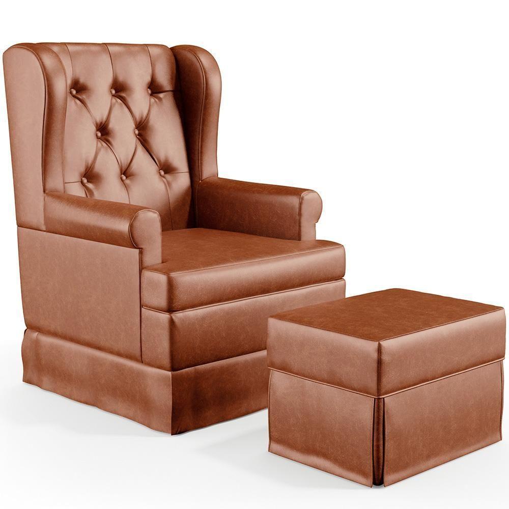 Poltrona E Puff Helena P02 Capitonê Couríssimo Camel - 1