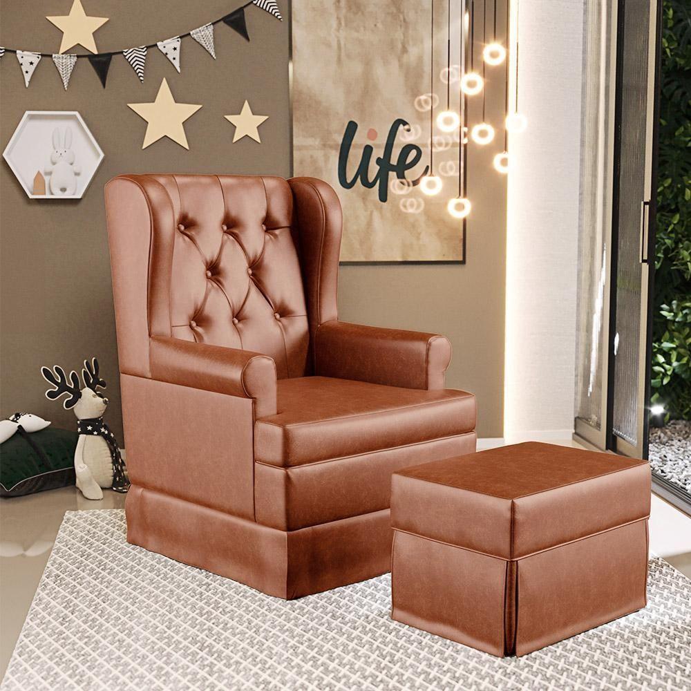 Poltrona E Puff Helena P02 Capitonê Couríssimo Camel - 8