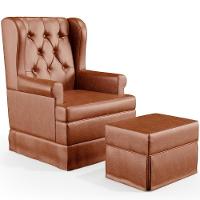 Poltrona E Puff Helena P02 Capitonê Couríssimo Camel - 1