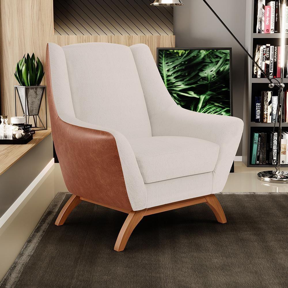 Poltrona Base Em Madeira Camel B-14 Linho Cru C-443 - 7