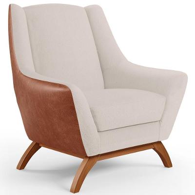 Poltrona Base Em Madeira Camel B-14 Linho Cru C-443