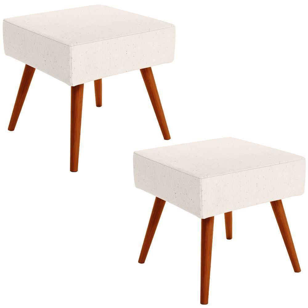Kit 02 Puffs Banqueta Decorativa Com Pés Palito Linho Cru - 1