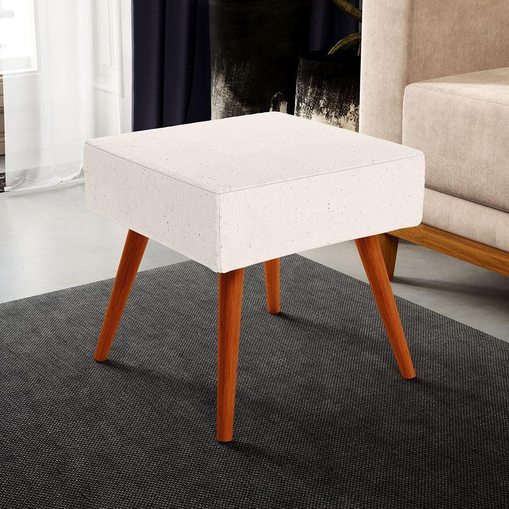 Kit 02 Puffs Banqueta Decorativa Com Pés Palito Linho Cru - 6