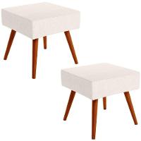 Kit 02 Puffs Banqueta Decorativa Com Pés Palito Linho Cru - 1