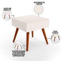 Kit 02 Puffs Banqueta Decorativa Com Pés Palito Linho Cru