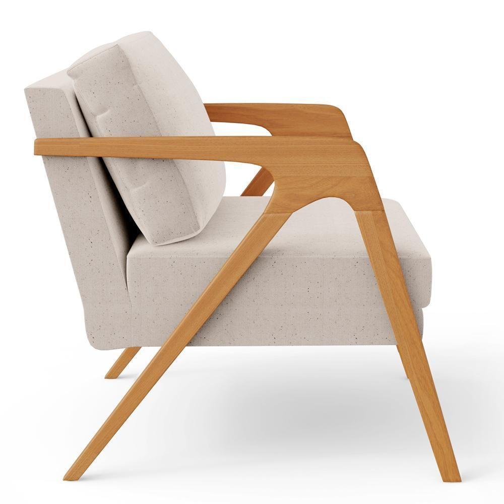 Kit 02 Poltronas Estrutura De Madeira L02 Linho Cru - 3