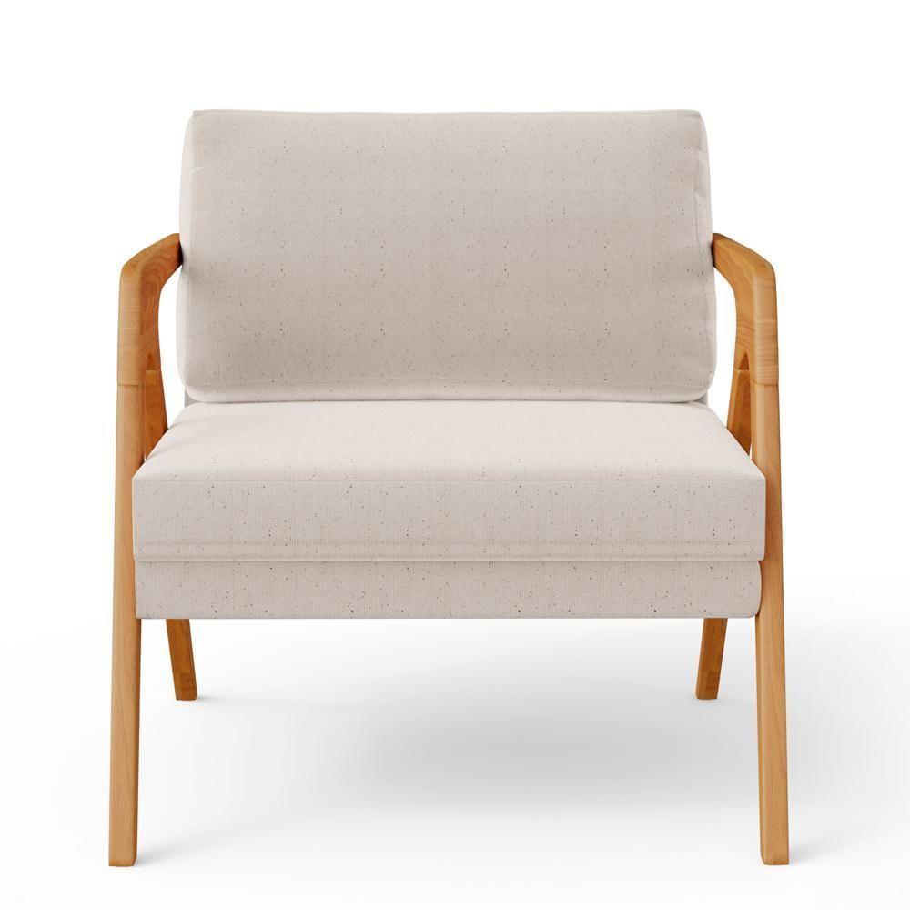 Kit 02 Poltronas Estrutura De Madeira L02 Linho Cru - 4