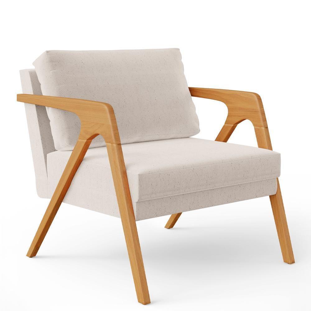 Kit 02 Poltronas Estrutura De Madeira L02 Linho Cru - 7