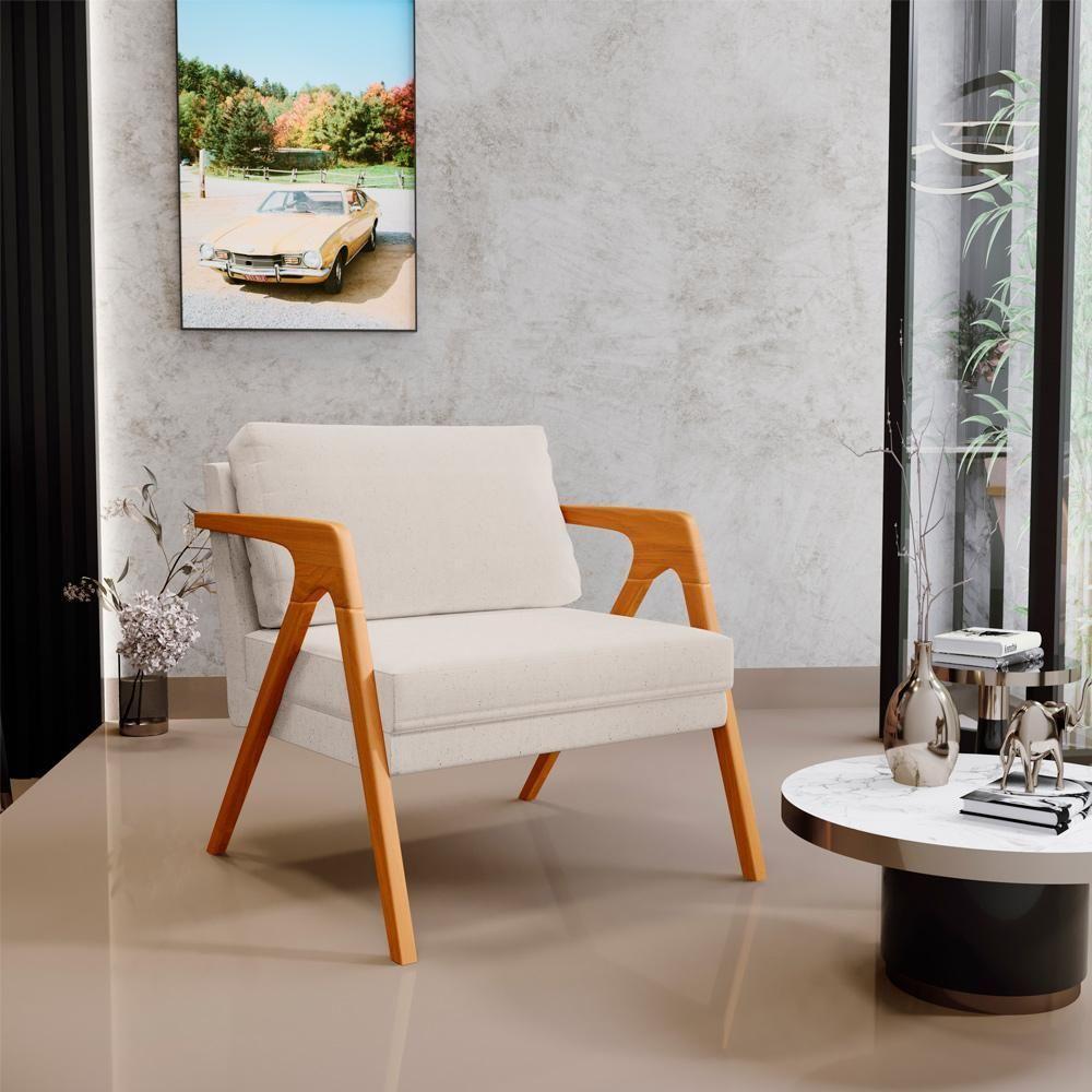 Kit 02 Poltronas Estrutura De Madeira L02 Linho Cru - 8