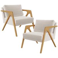 Kit 02 Poltronas Estrutura De Madeira L02 Linho Cru - 1