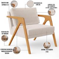 Kit 02 Poltronas Estrutura De Madeira L02 Linho Cru - 6
