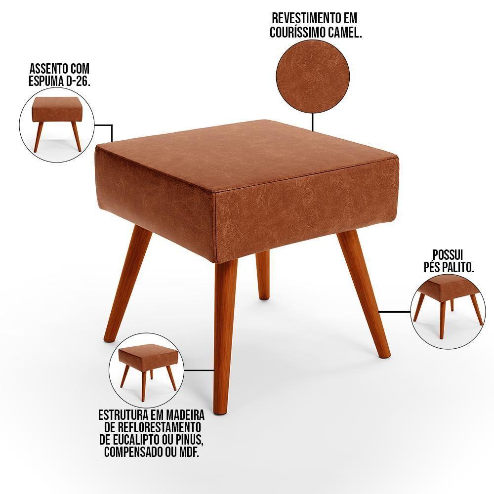 Kit 02 Puffs Banqueta Com Pés Palito Couríssimo Camel - 4