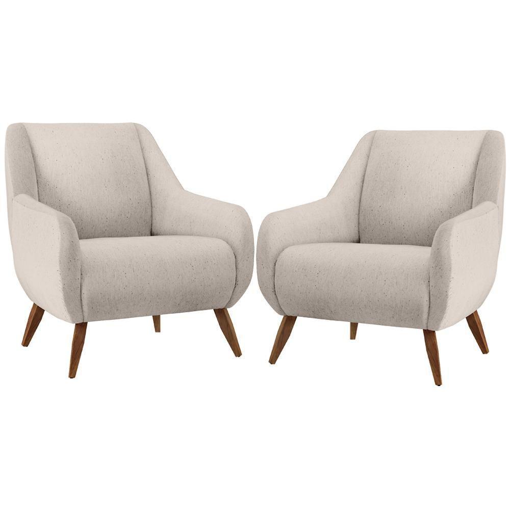 Kit 02 Poltronas Pés De Madeira Paloma D02 Linho Cru C-443 - 1