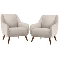Kit 02 Poltronas Pés De Madeira Paloma D02 Linho Cru C-443 - 1