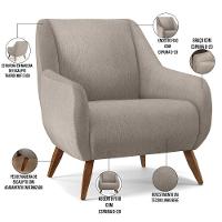 Poltrona Fixa Pés De Madeira Paloma D02 Linho Bege C-107 - 5